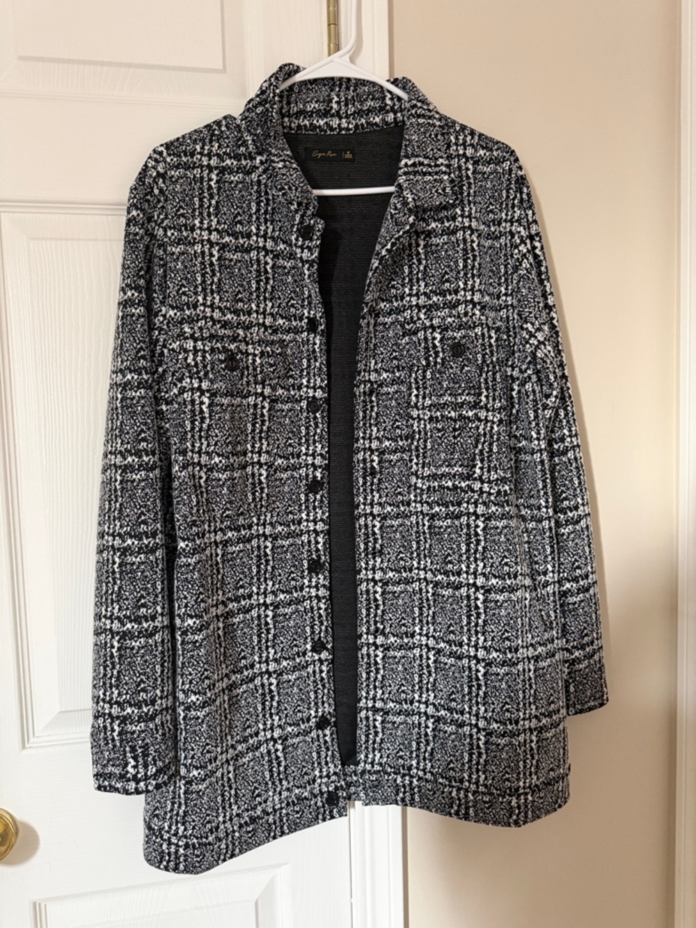 Women's Black & White Plaid Coat Jacket